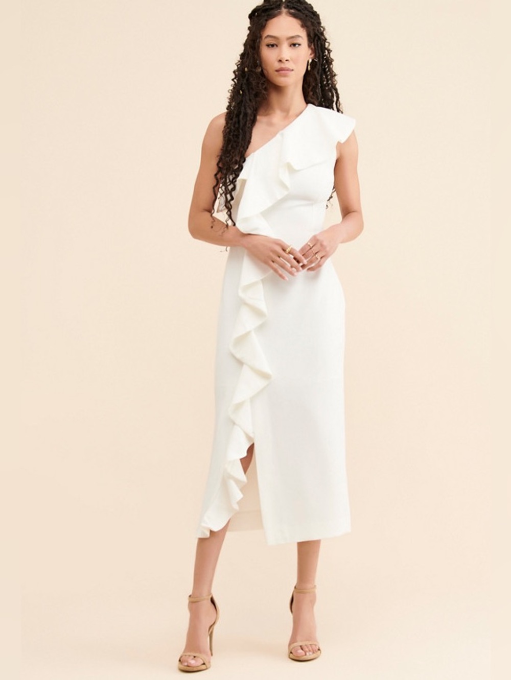 Keepsake One Shoulder Ruffle Midi Dress